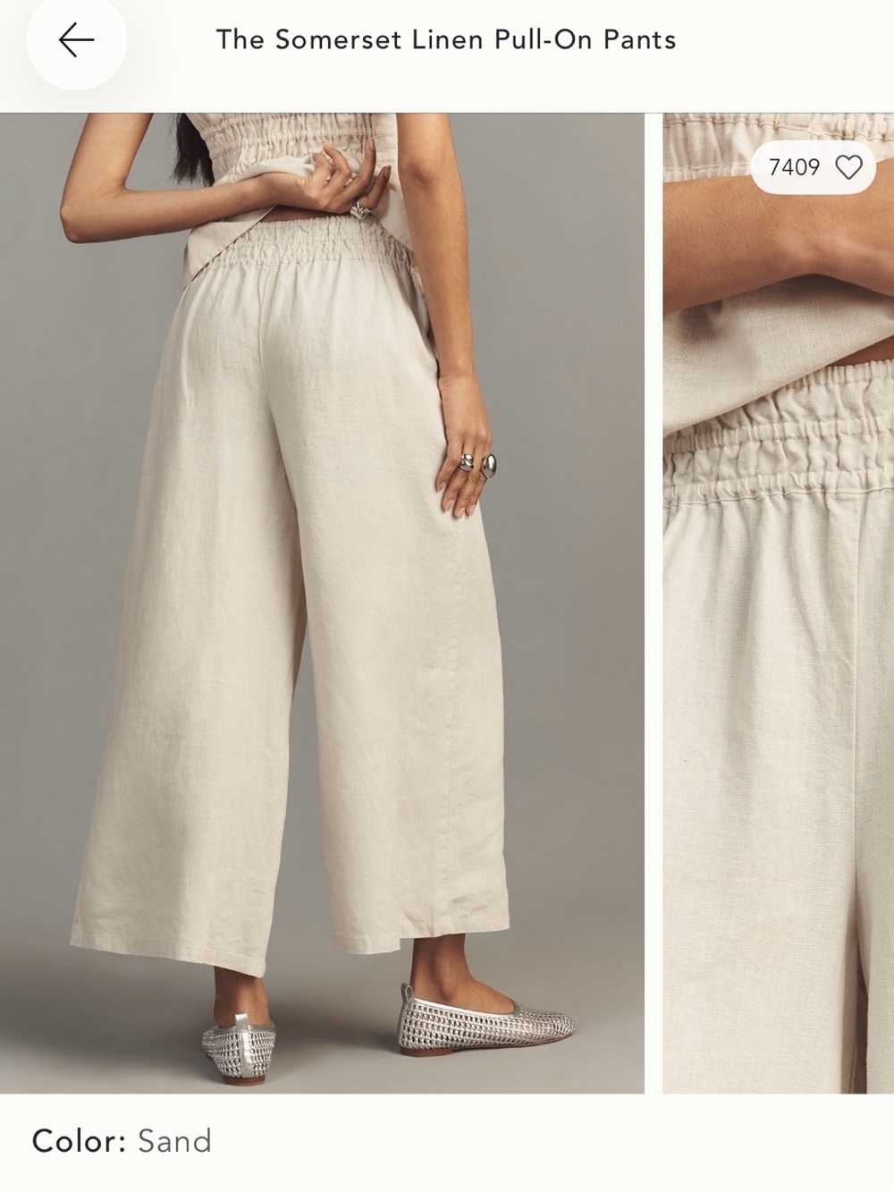 Anthropologie Somerset Wide-Leg Linen Pants — sand - Picture 3 of 10
